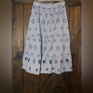 Madewell Embroidered Striped Midi A line Skirt